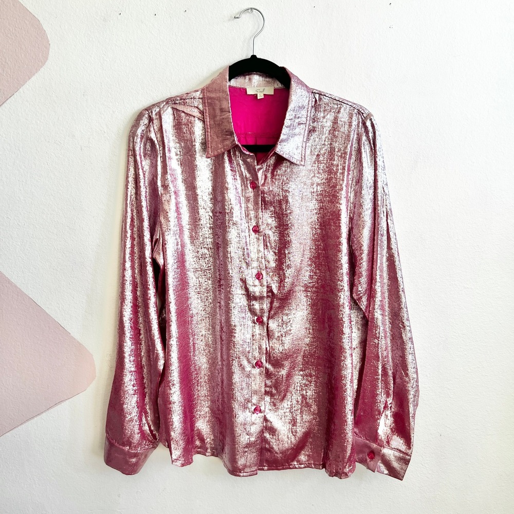 Eazel Los Angeles Metallic Top Y2K 2000s Glam‎ Night Out Pink Large